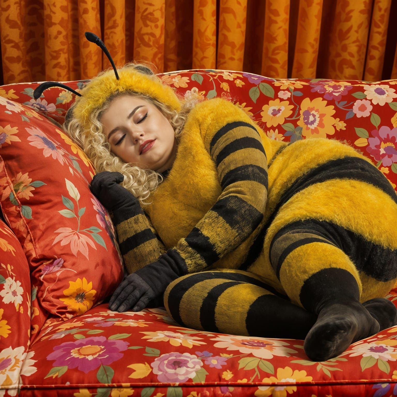 Bumblebee Woman Sleeping: Hyperrealistic Macro Lomography