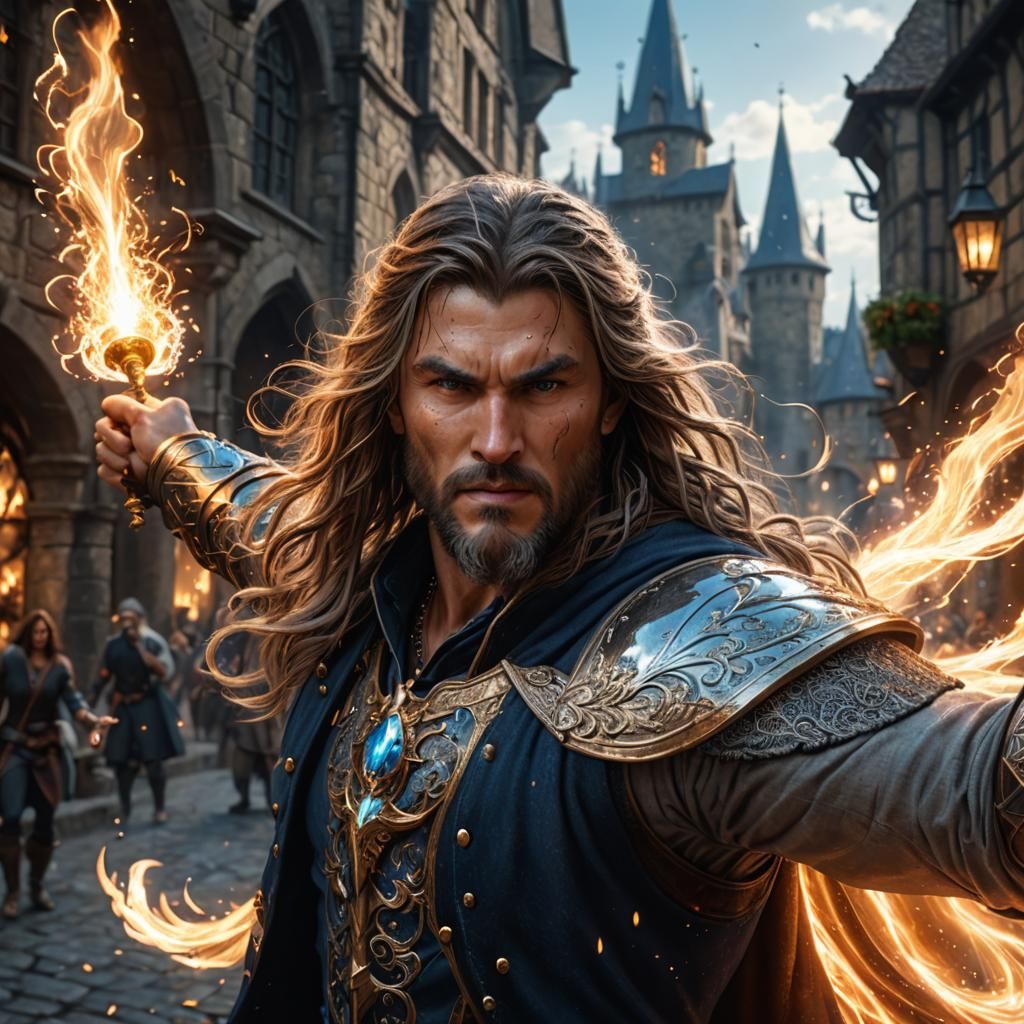 Epic Wizard Battle in Medieval City