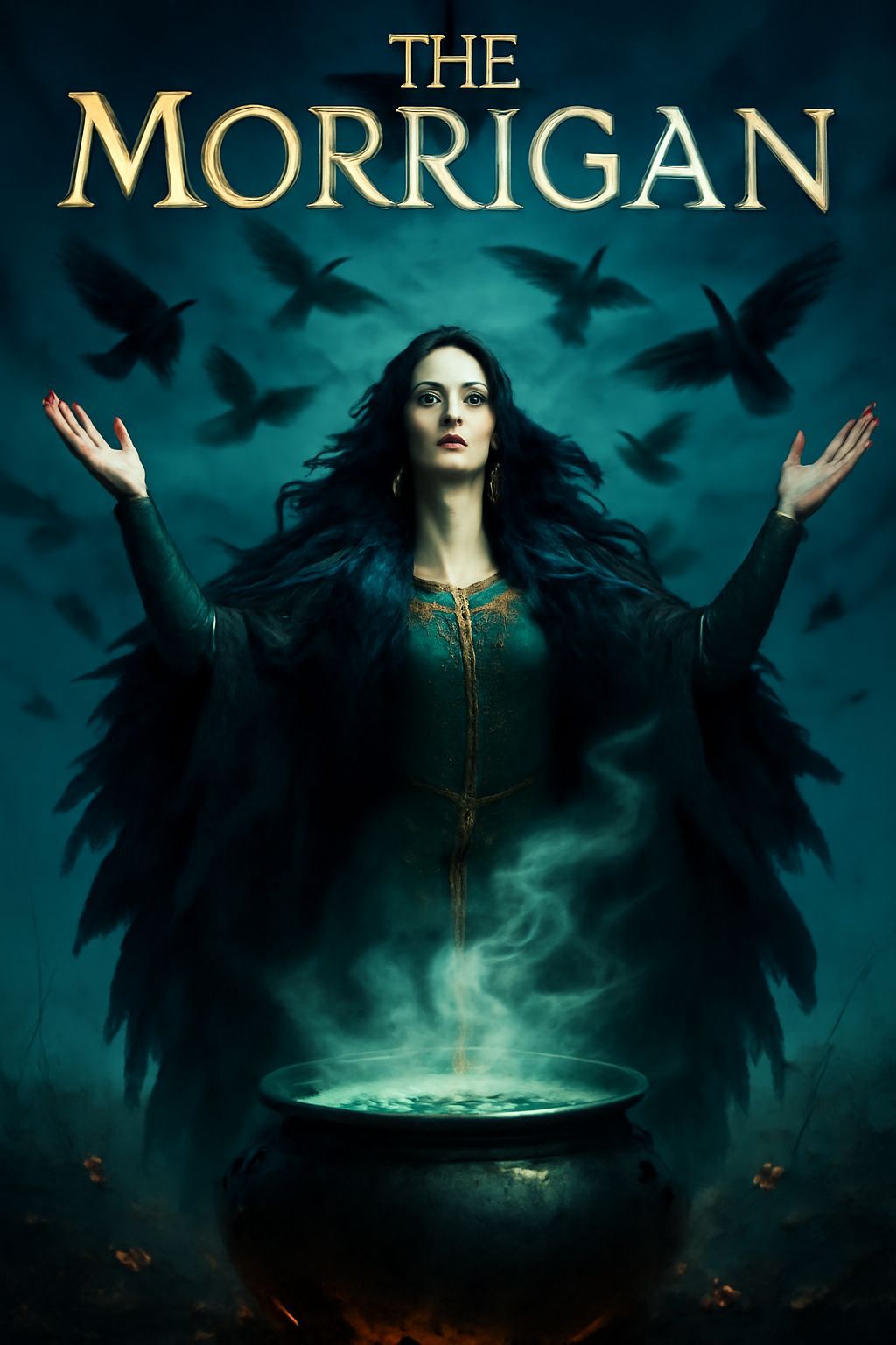 Ethereal Portrait of the Irish Goddess Morrigan in Dark Nigh...