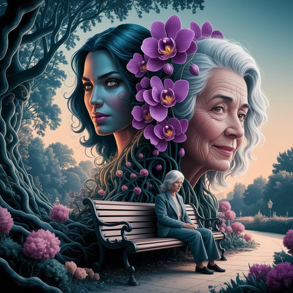 Black Orchid Double Exposure in Alcohol Ink Style