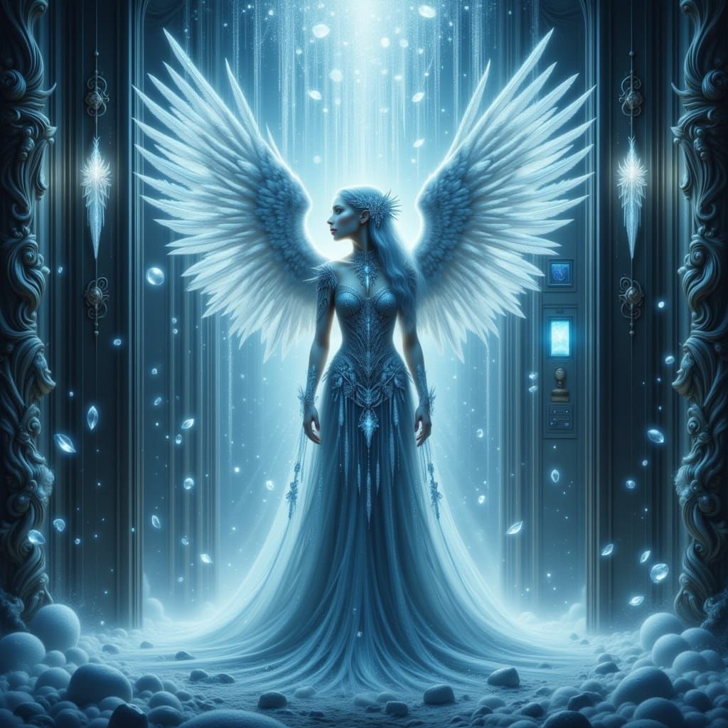Frost Angel in Mystical Elevator as Digital Painting