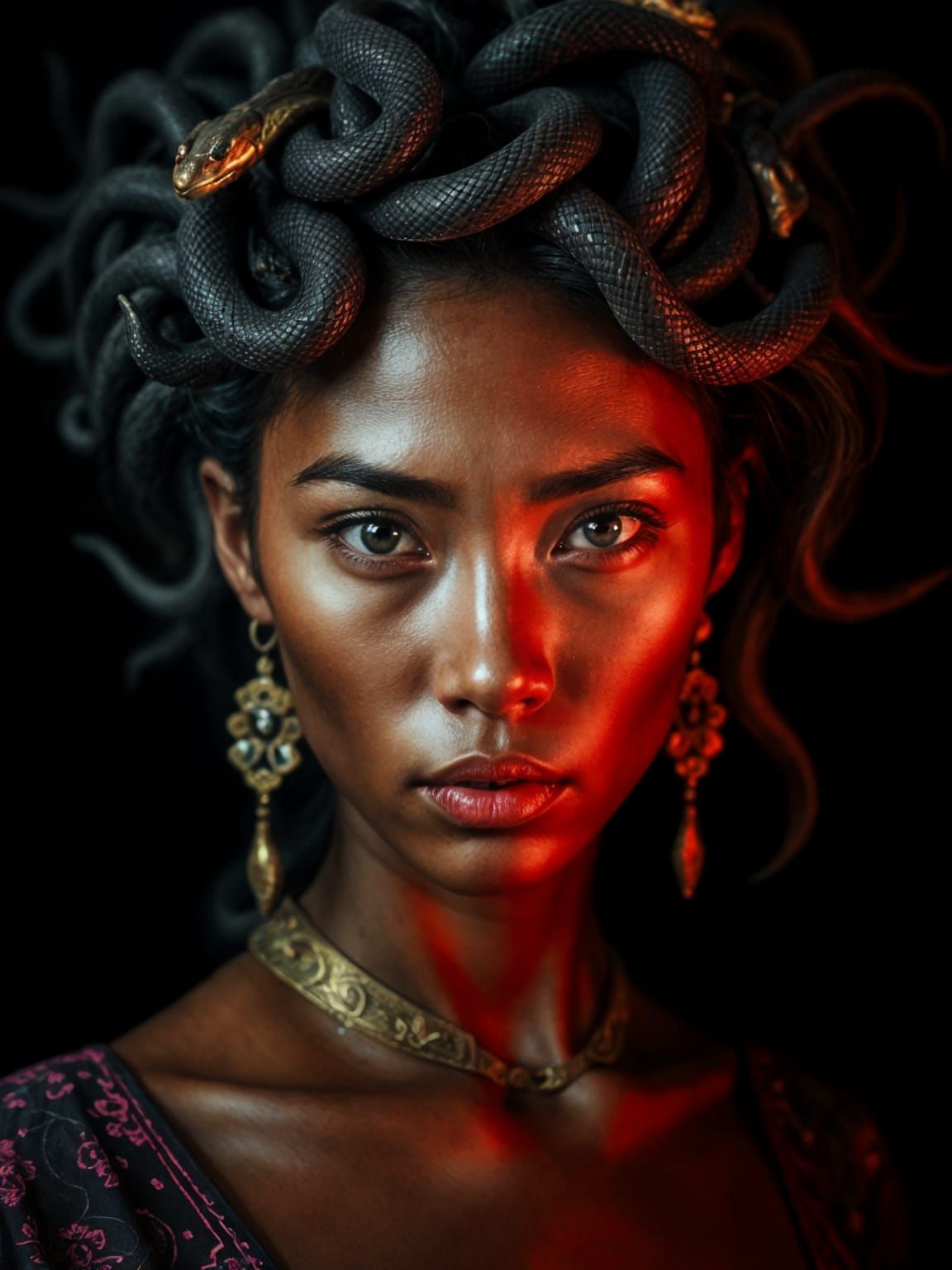 Snake Goddess in Dark, Moody Splendor