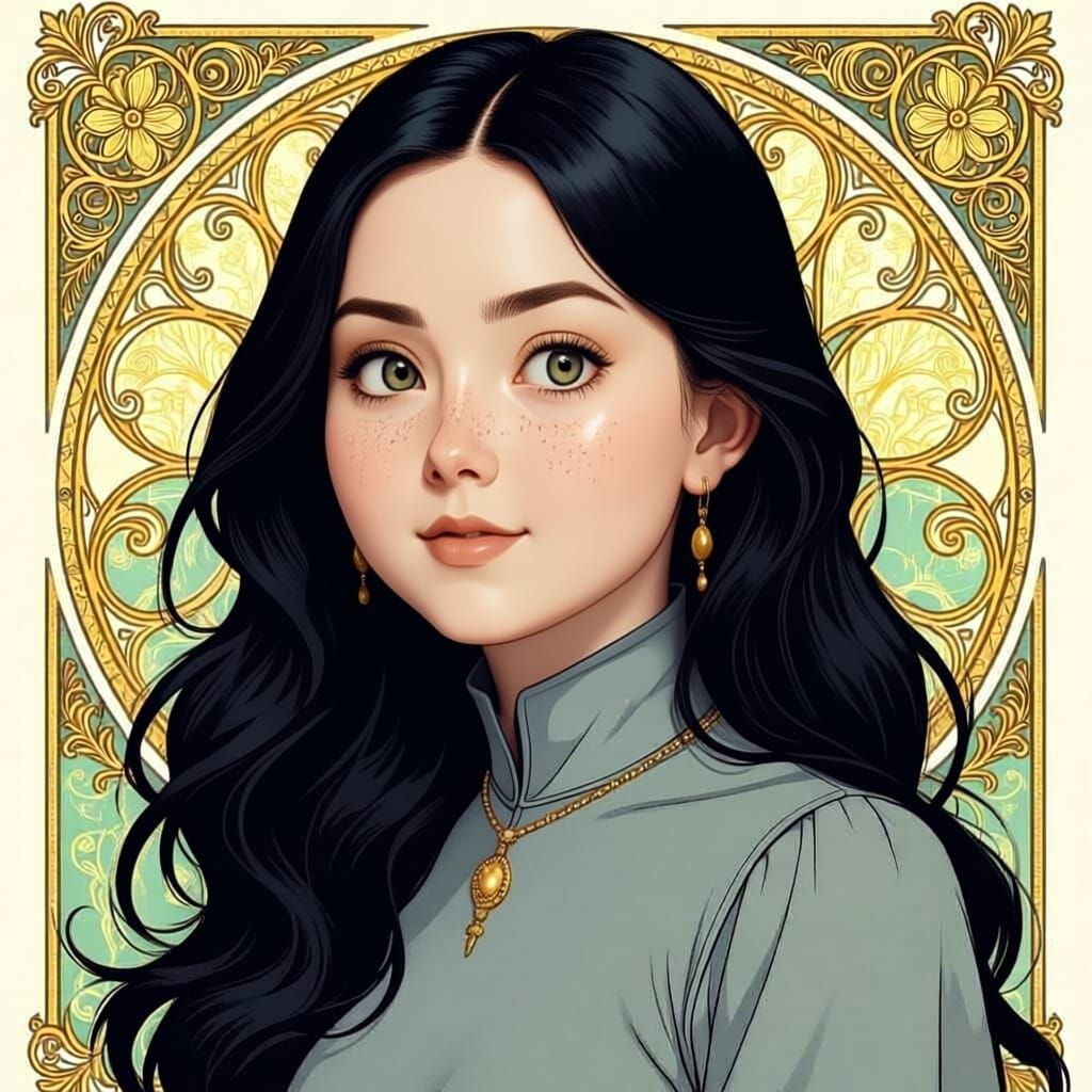 Elegant Woman with Pale Skin and Golden Eyes