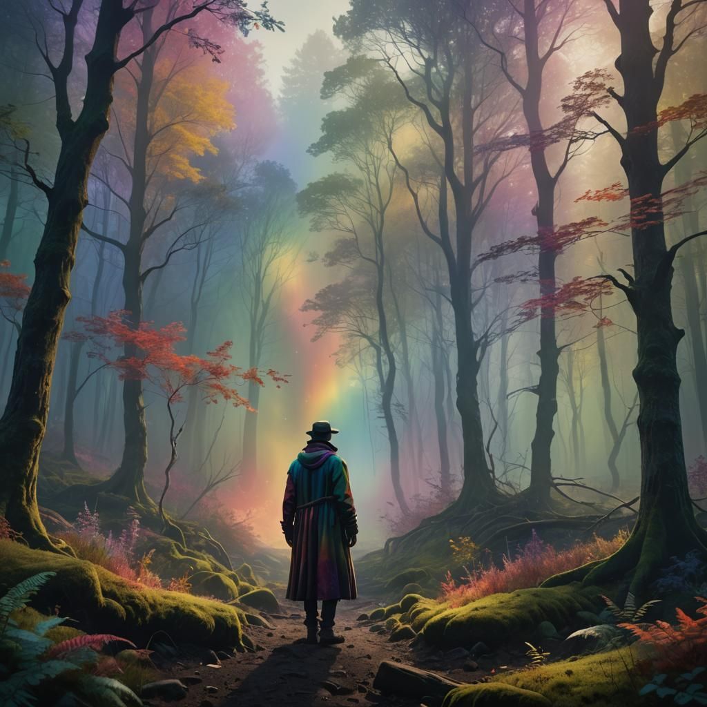 Mystical Forest Figure in Vibrant Fantasy Art