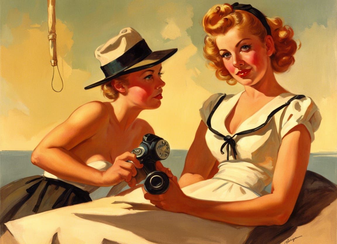 Pin-Up Girl Rides a Bull in Elvgren Style