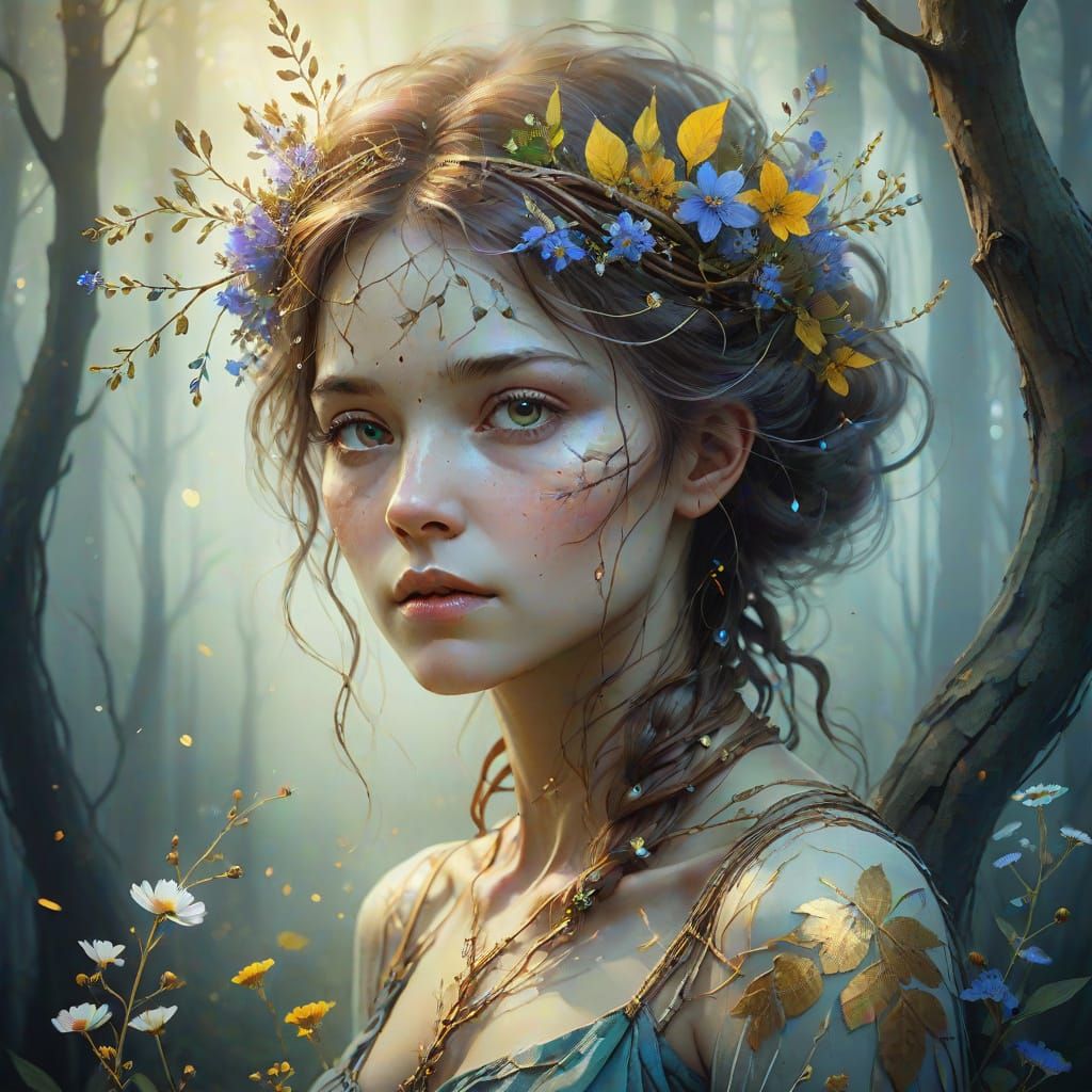 Dreamy Forest Siren in Watercolor Splendor