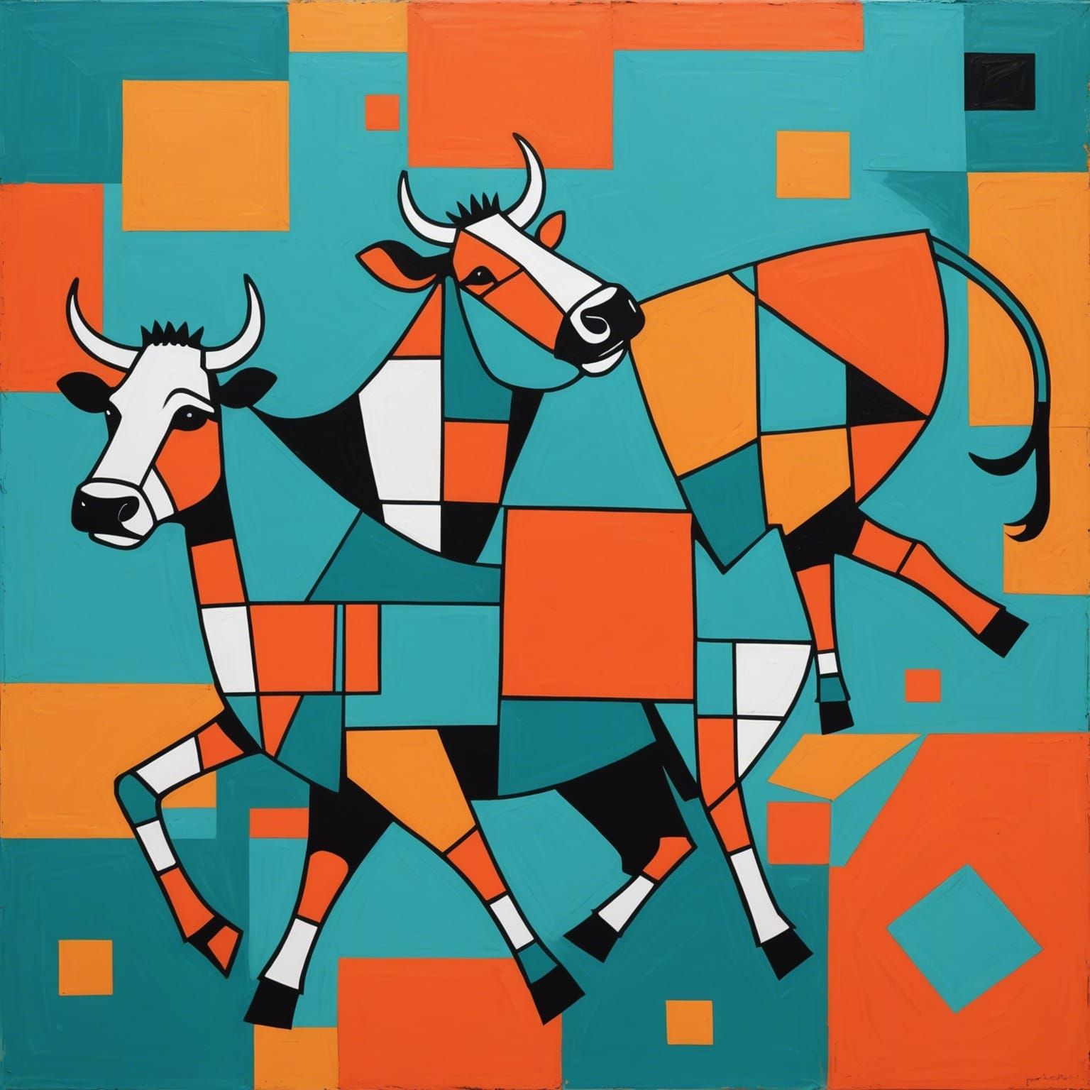 Abstract Art Brut: Happy Cow in Triadic Colors