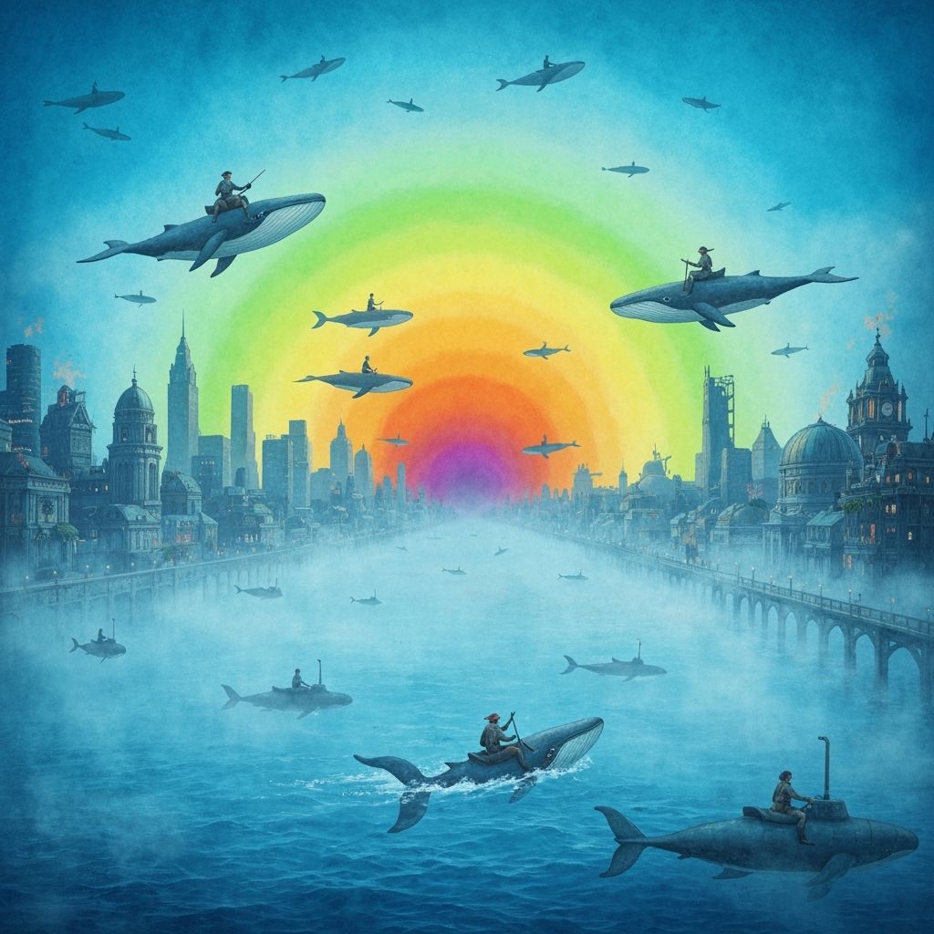 Blue Watercolour City of Sky Pirates and Submarines