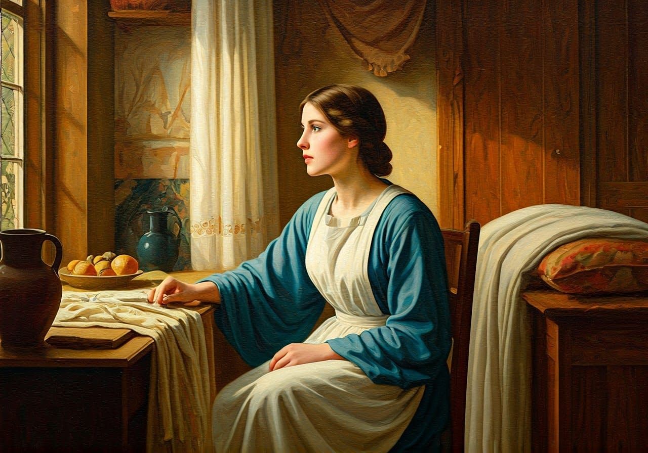 Woman in Reverent Contemplation, in Earthy Tones