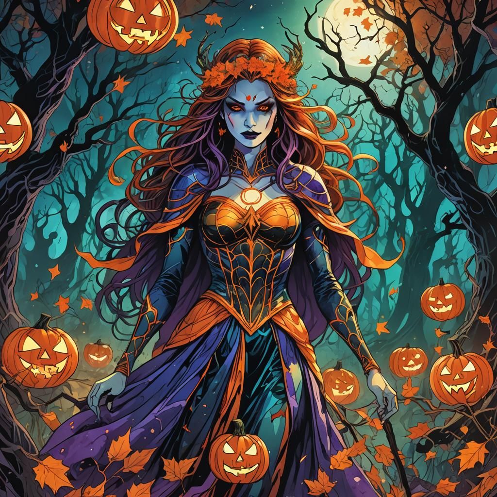 Goddess of Halloween in Mystical Comic Book Art