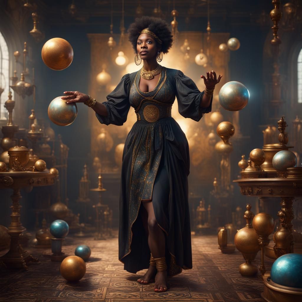 The Juggler Tarot Card: Hyperrealistic Black Woman