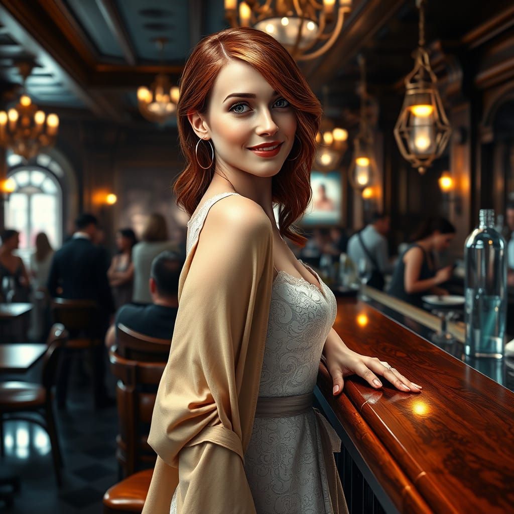 Elegant Woman in Lavish Restaurant Setting