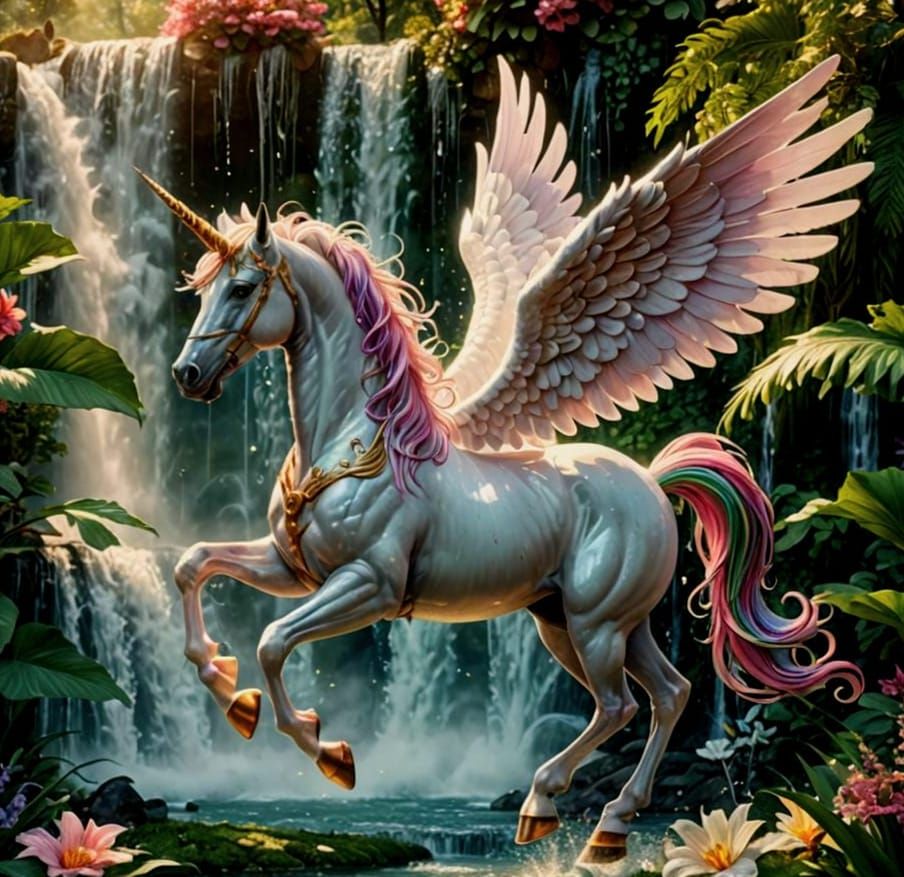 Unicorn-Pegasus in Candy Art Style Garden
