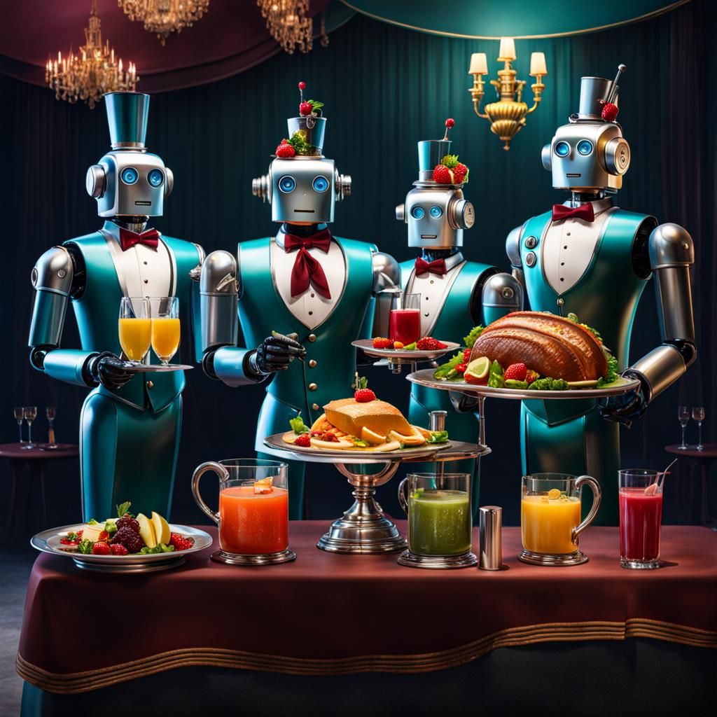 Robots Serving at Party: Realistic Animated Style