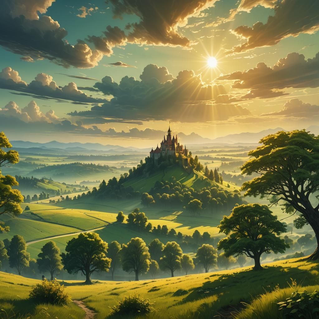 Sunburst Over Field: A Digital Matte Painting