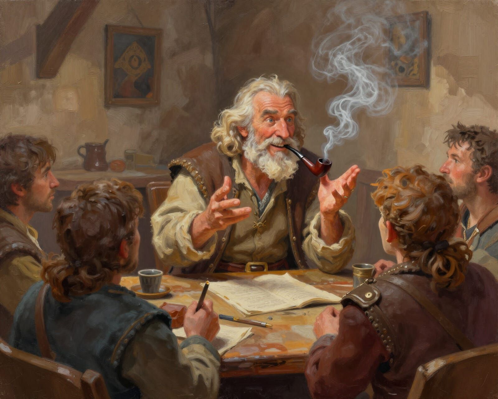 Old Storyteller in Tavern, Happy Face, D&D Vibes