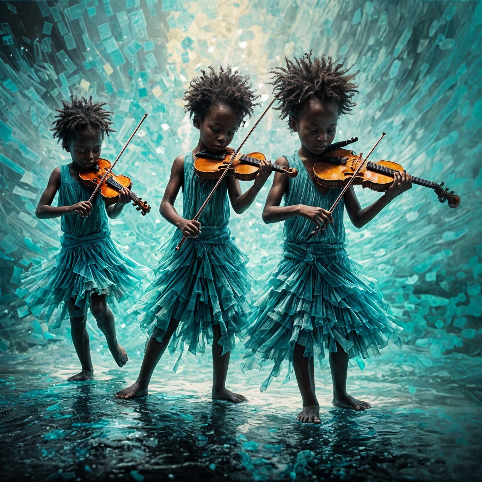 African Children's Turquoise Energy Violin Performance