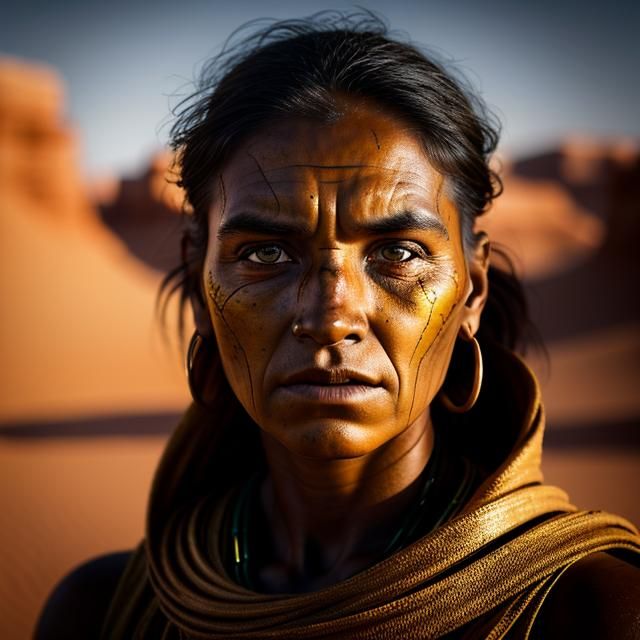 Spartan Woman Desert Portrait in Dynamic Lighting
