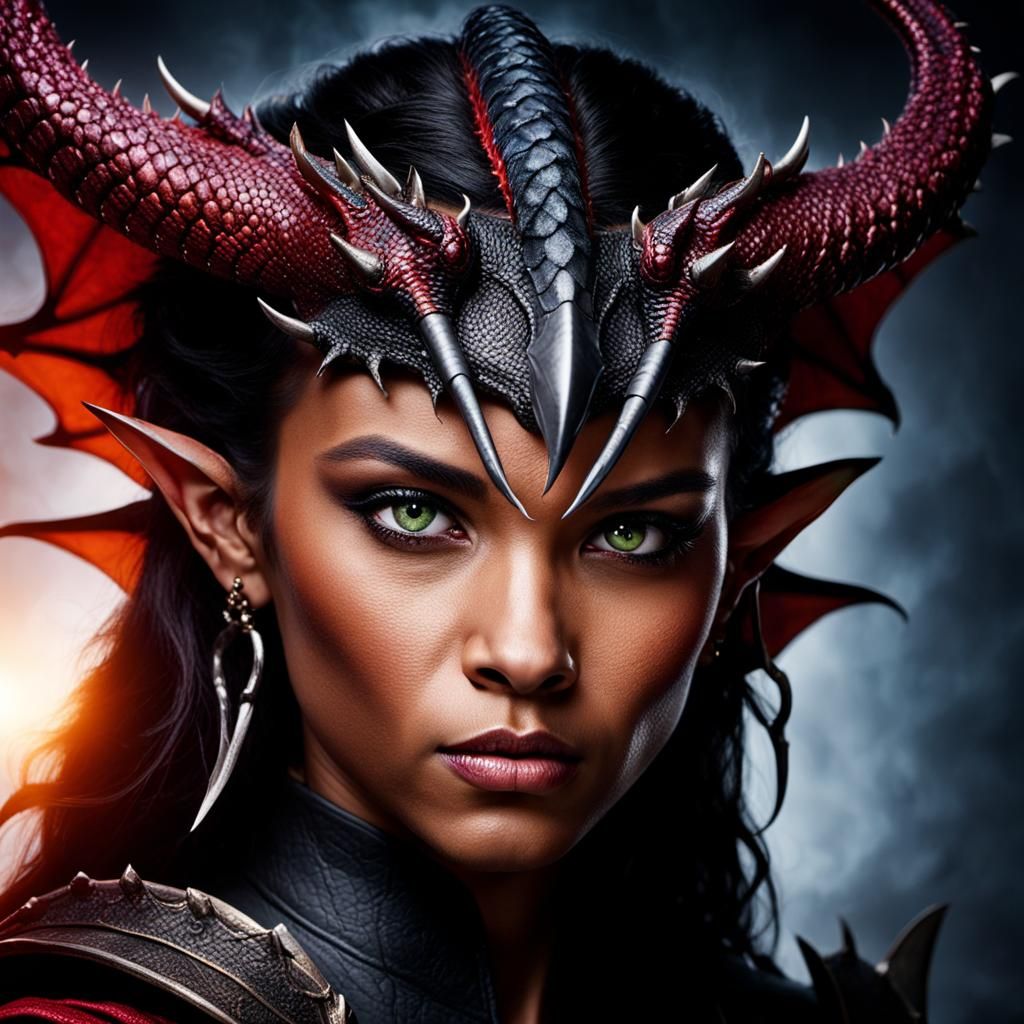 Striking Dragon-Born Tiefling Portrait in Vivid Colors