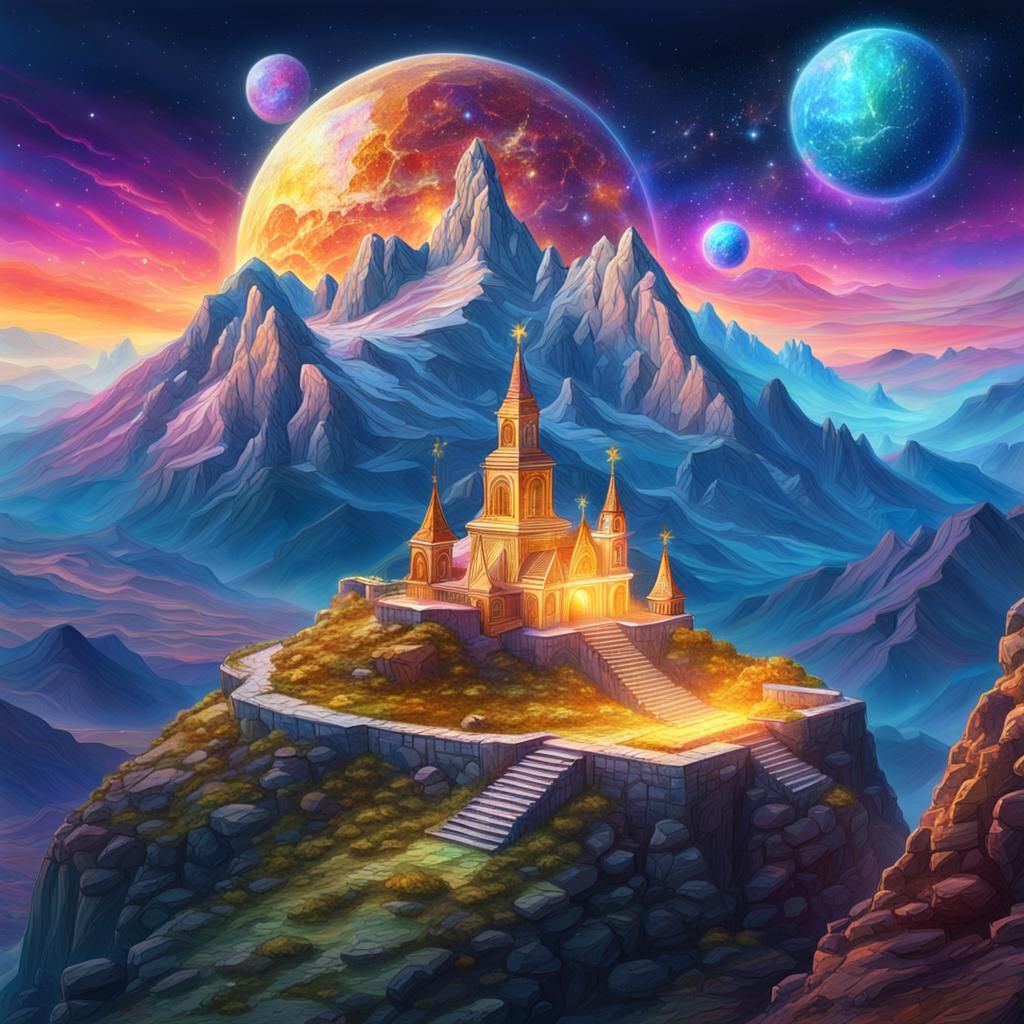 Mountain Monastery: Holographic Astral Cosmic Illustration