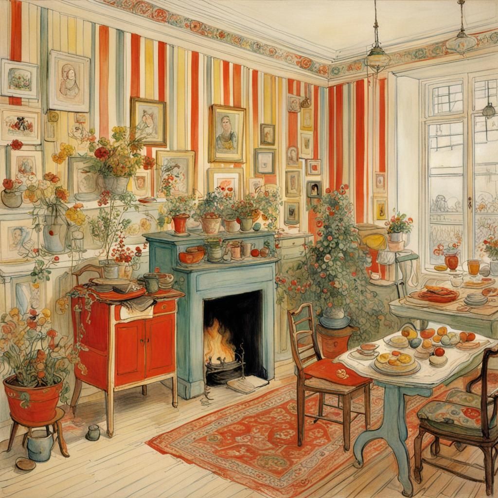 Cozy Family Scene in Sunlight, Impressionistic Style