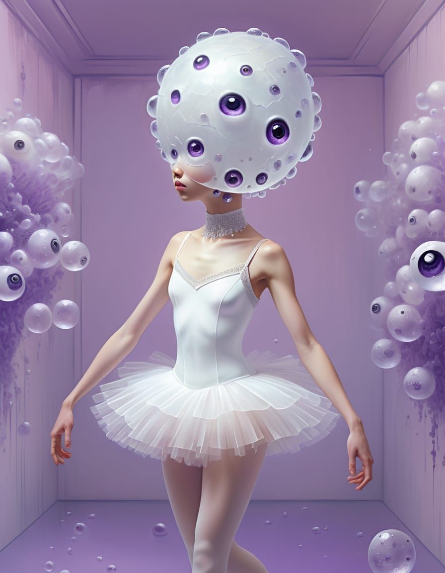 Surreal Ballerina with Ocular Growth in Anime Style