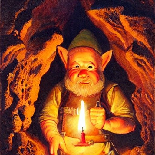 Gnome's Cave Exploration: An Oil Painting Adventure