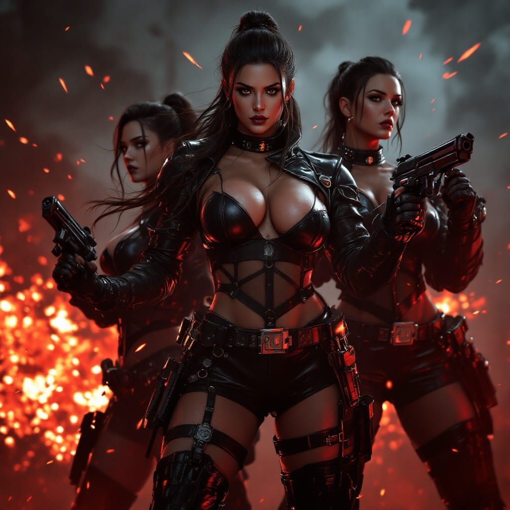 Heavy Female Prison Guards Amid Riot Chaos in Cyberpunk Port...