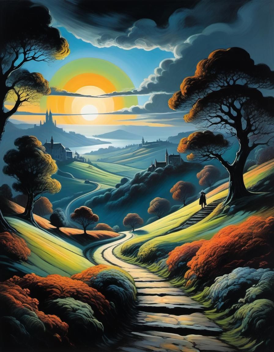 Dreamscape Path in Rococo Chiaroscuro Style