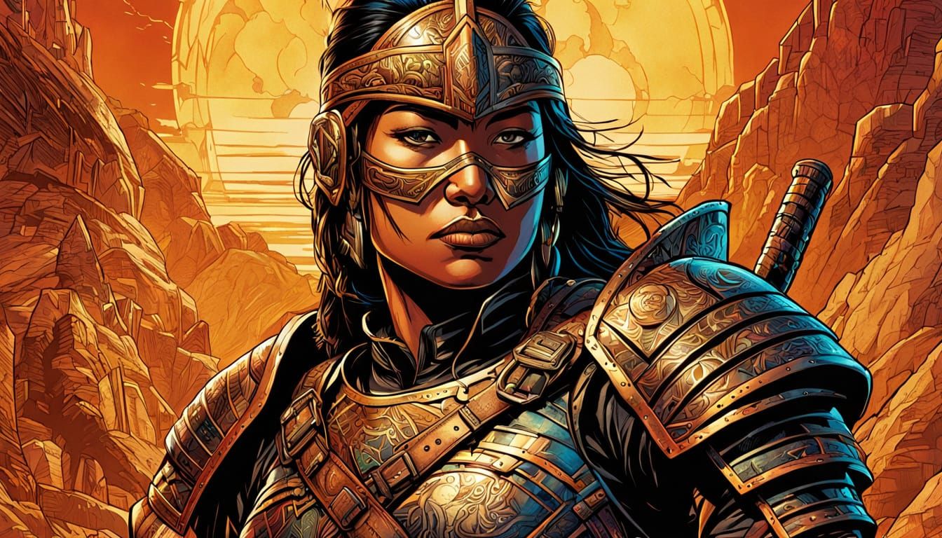 American Native Warrior Woman as Comic Book Art
