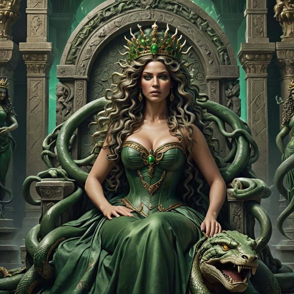 Queen Medusa with Snake Hair and Throne