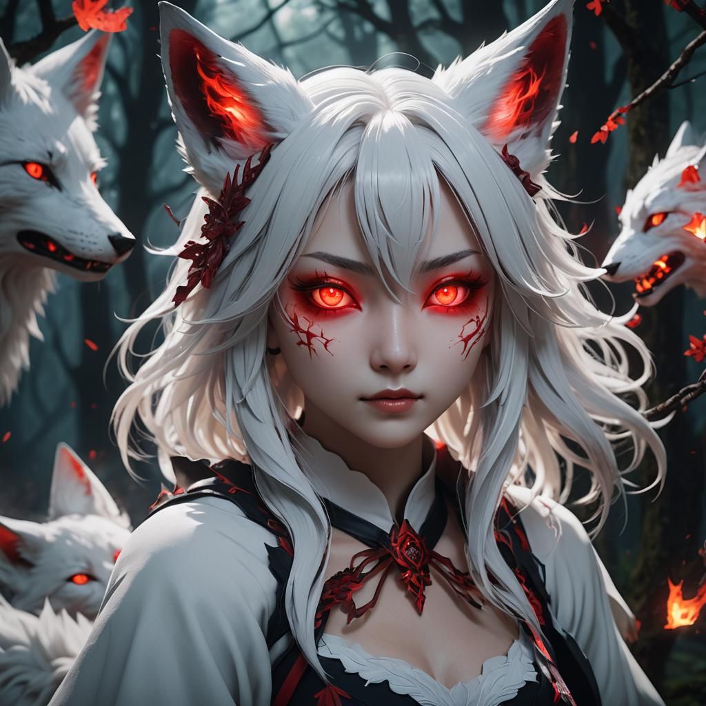 Kitsune Girl Possessed by Demon in Anime Style