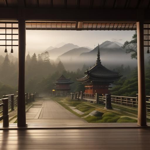 Samurai Wolf at Buddhist Temple: Sepia Portrait