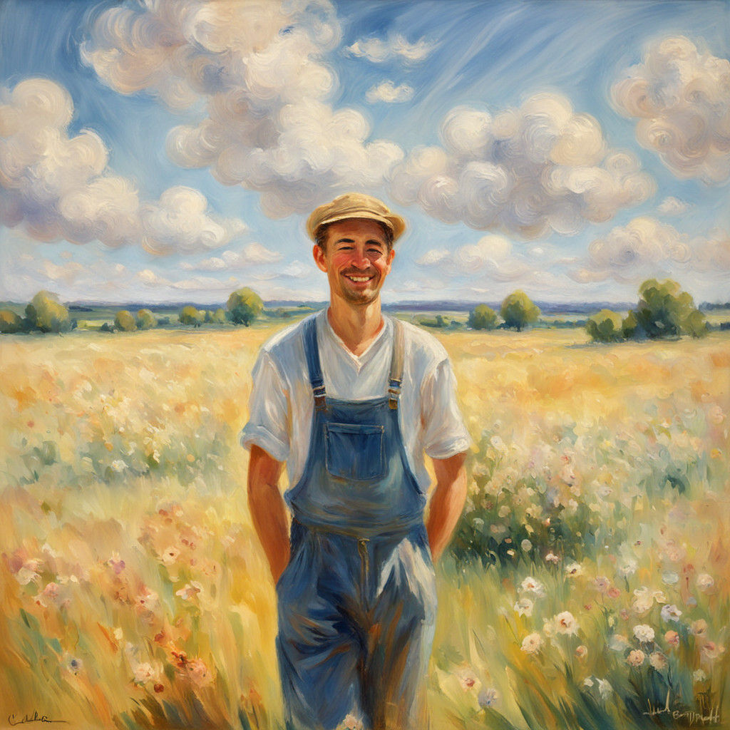 Happy Gentleman in Sunny Meadow Impressionist Painting