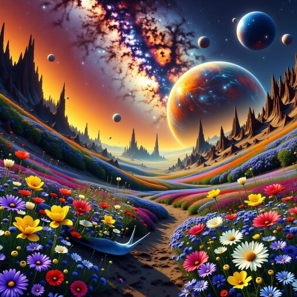 Cosmic Landscape with Vibrant Nebula and Soft Shading