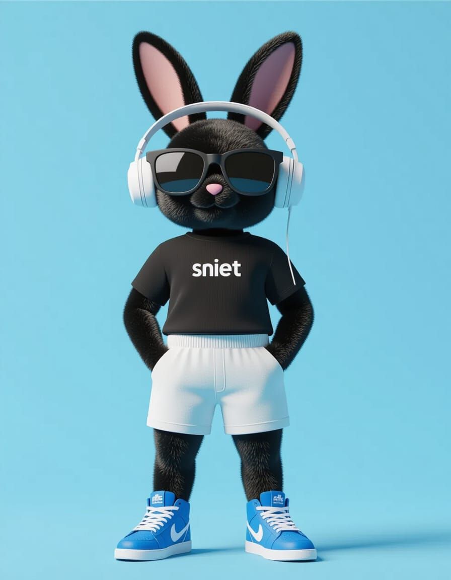 3D Rendered Black Bunny Character in Minimalist Style