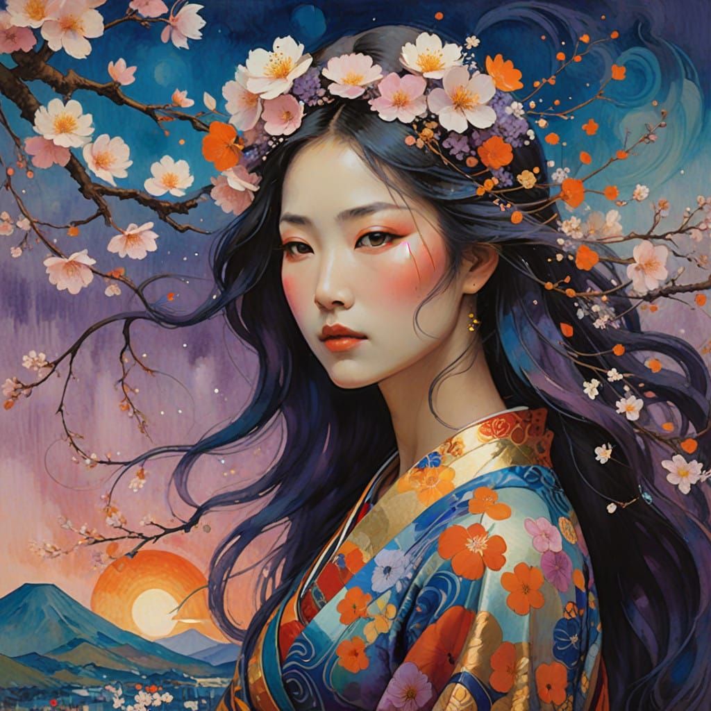 Charming Japanese Woman Blossoms into Vibrant Garden Scene