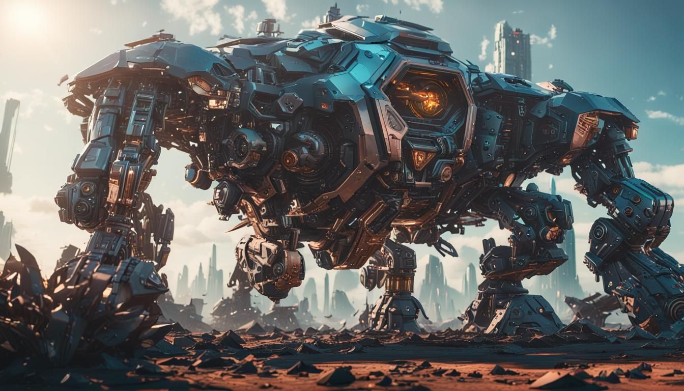 Futuristic Cityscape with Intricate Mechs in Sci-Fi Style