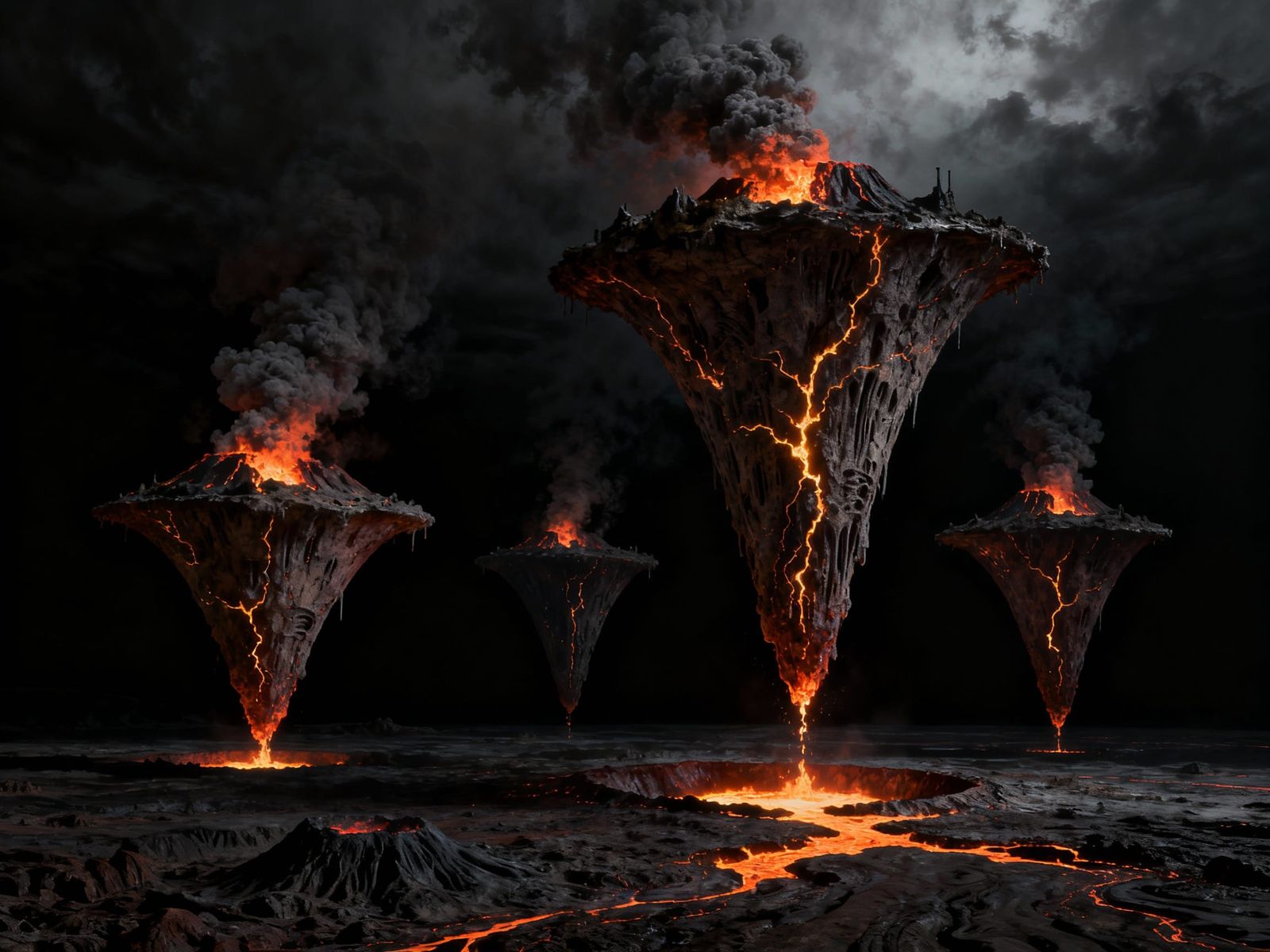 Desolate Volcanic Islands in Fiery Void
