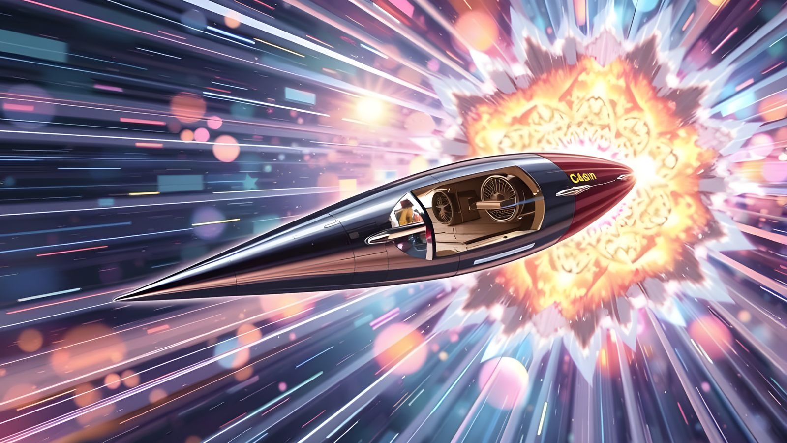 Sleek Zero-Gravity Interstellar Vessel in Vibrant Plasma Tun...