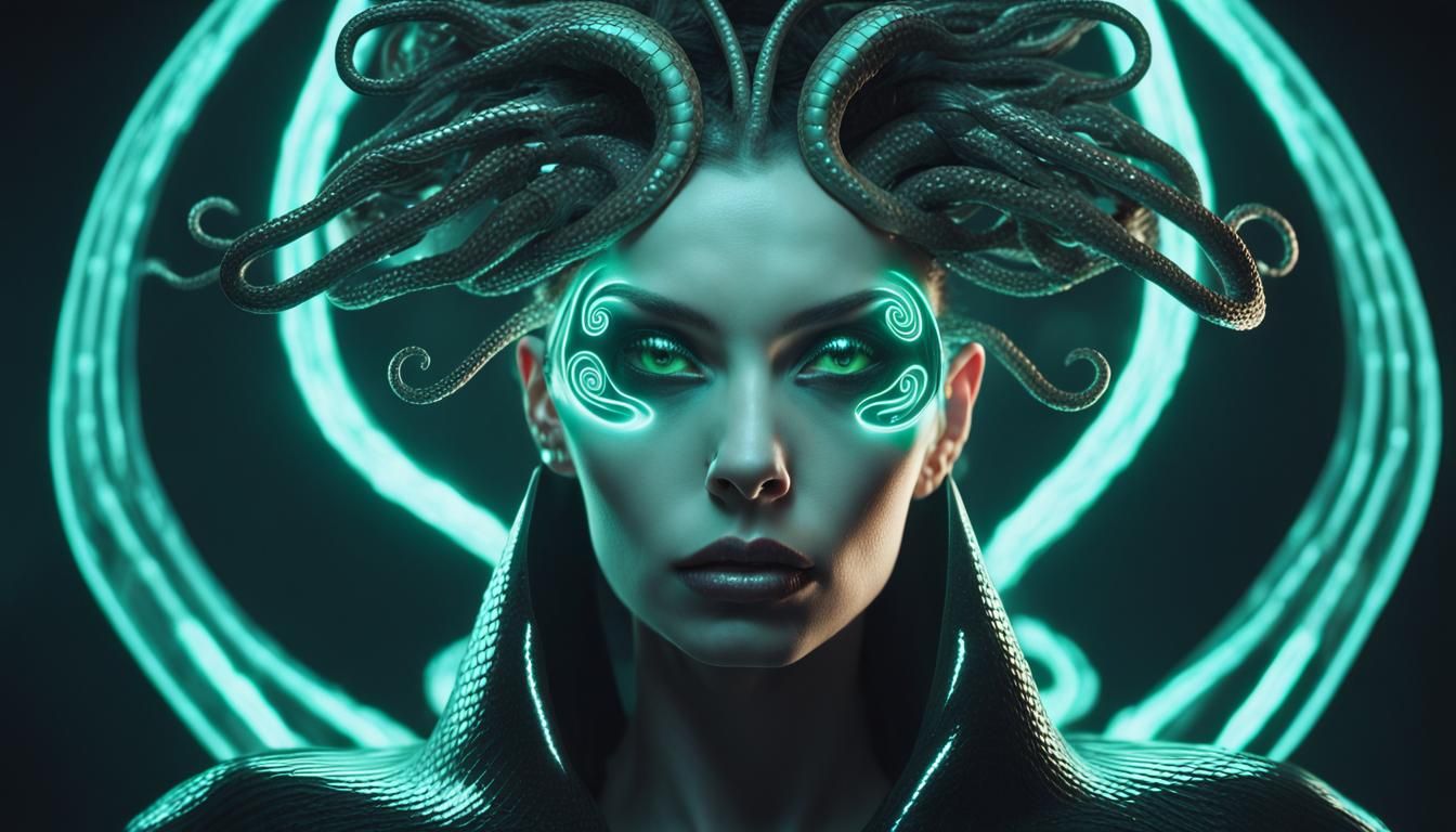 Hypnotic Medusa Empress in a Futuristic Club
