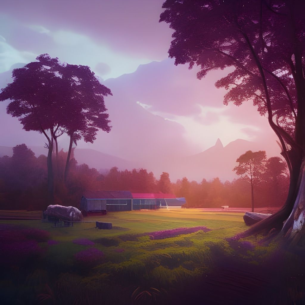 Night Farm in Forest: Hyperdetailed Concept Art