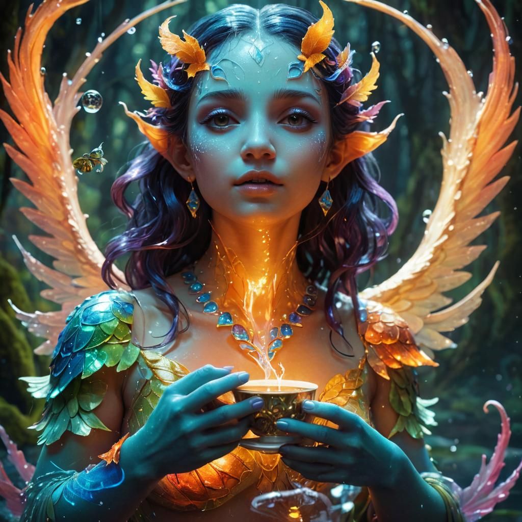Ethereal Water Nymph in Glowing Forest, in Hyperdetailed Con...