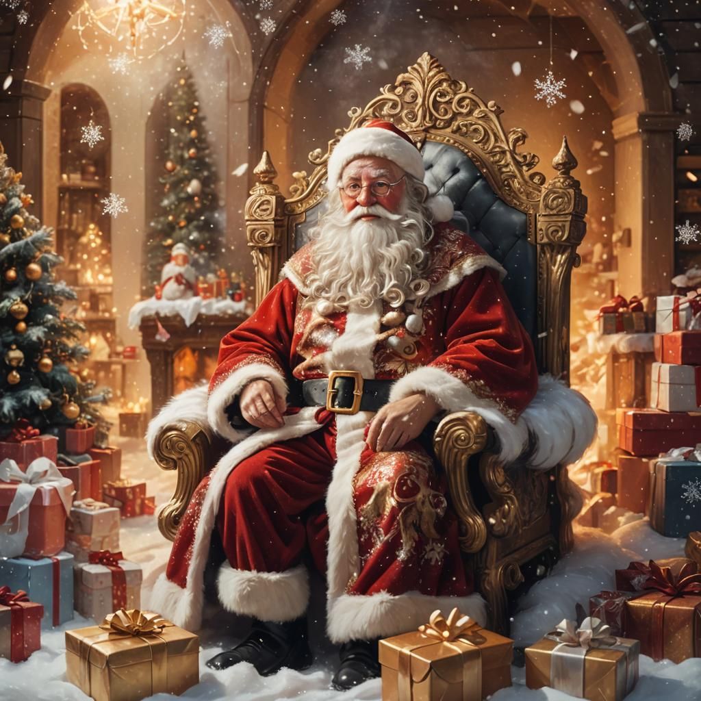 Whimsical Oil Painting of Father Christmas in a Festive Atmo...