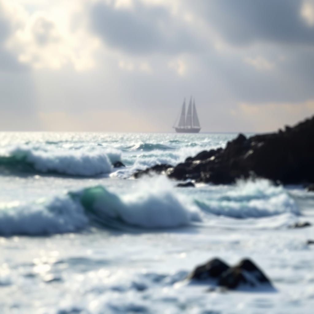 Vibrant Impressionistic Seascape with a Sailing Ship on the...