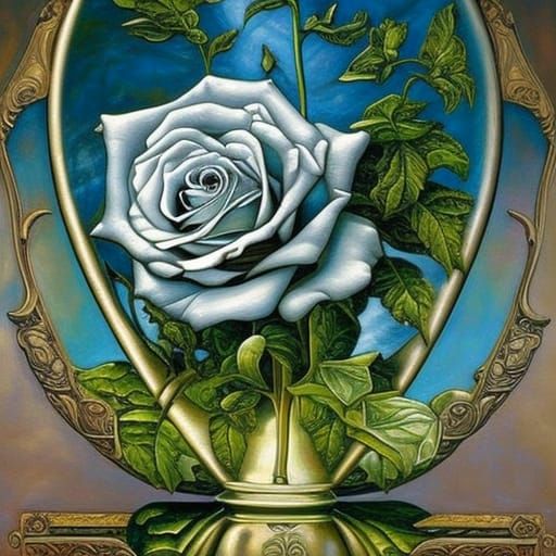 White Rose in Vase: Surrealist Fantasy Art