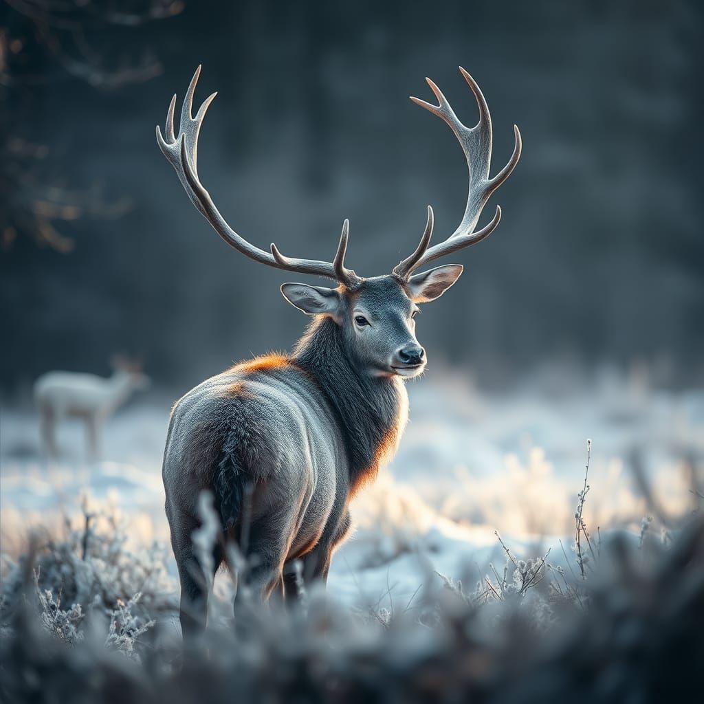 Majestic Silver Stag in Frosty Clearing