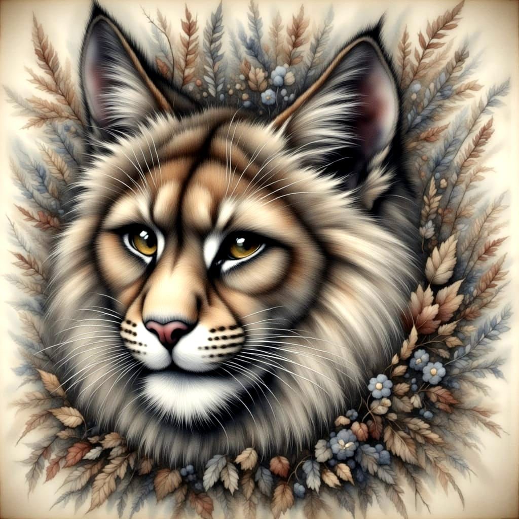 Antique Watercolor Cat Portrait in Painterly Style