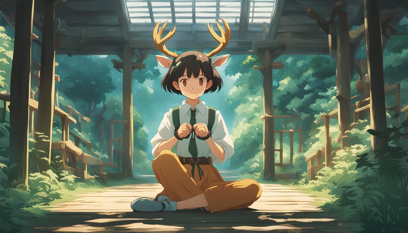 Anime Deer Girl with Handcuffs, Ghibli Style