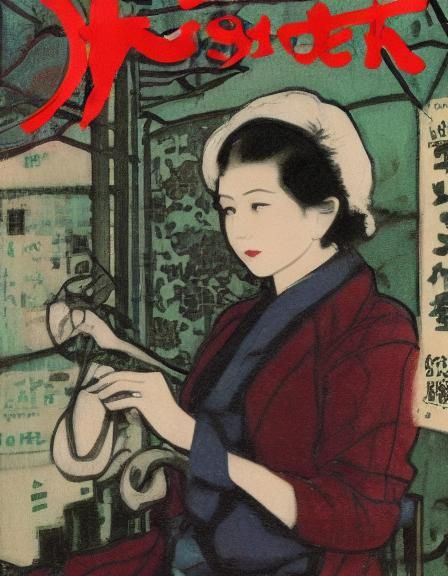 16k resolution, art by Kashō Takabatake, Claude Monet, Taishō-era detective mystery, crime noir-inspired poster, sleuth ...